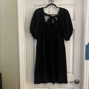 Listicle Black Cable Knit Puff Sleeve Mini Dress